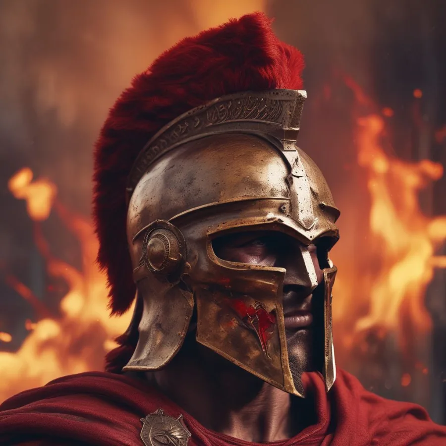 Spartan warrior in bronze helmet